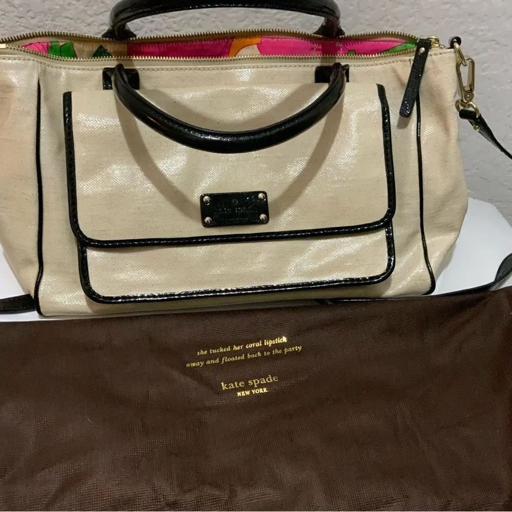 Kate Spade Scout Bag cream black patent leather metallic